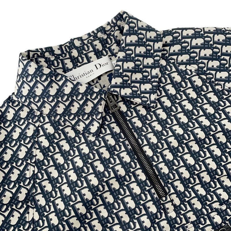 Dior Short Sleeve Shirt Technical Taffeta Jacquard Blue-ecru
