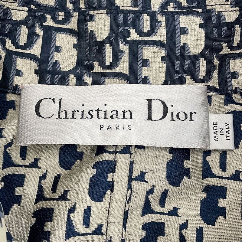 Dior Short Sleeve Shirt Technical Taffeta Jacquard Blue-ecru