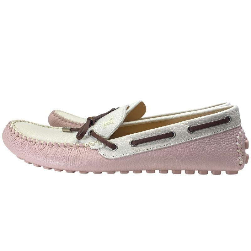 Louis Vuitton Driving Shoes Loafers Deck Shoes Leather Pink White