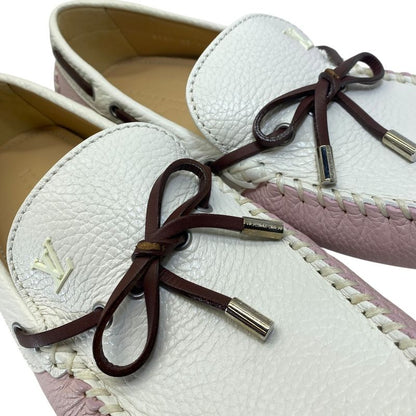 Louis Vuitton Driving Shoes Loafers Deck Shoes Leather Pink White
