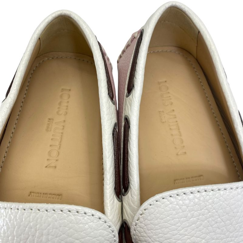 Louis Vuitton Driving Shoes Loafers Deck Shoes Leather Pink White