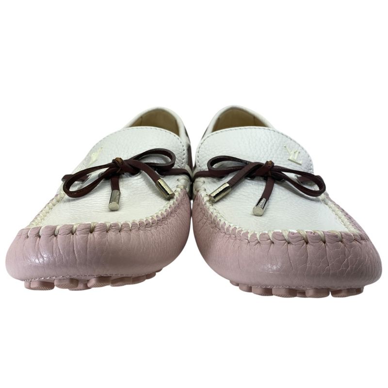Louis Vuitton Driving Shoes Loafers Deck Shoes Leather Pink White