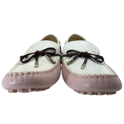 Louis Vuitton Driving Shoes Loafers Deck Shoes Leather Pink White