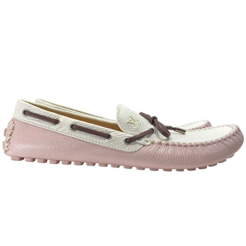 Louis Vuitton Driving Shoes Loafers Deck Shoes Leather Pink White