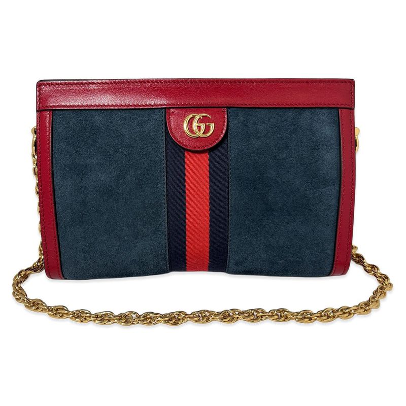 Gucci Ophidia Chain Navy Red Gold Leather Shoulder Bag Nubag Blue