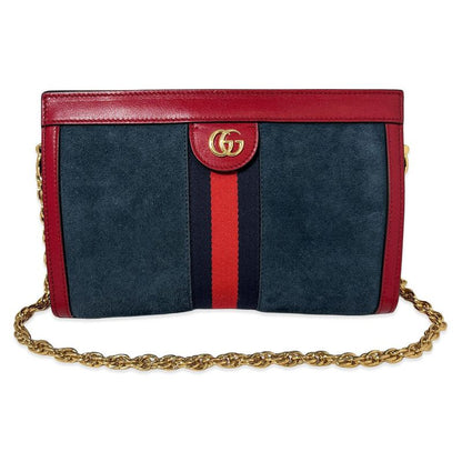 Gucci Ophidia Chain Navy Red Gold Leather Shoulder Bag Nubag Blue