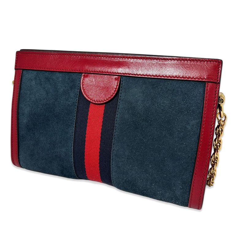 Gucci Ophidia Chain Navy Red Gold Leather Shoulder Bag Nubag Blue
