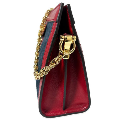 Gucci Ophidia Chain Navy Red Gold Leather Shoulder Bag Nubag Blue