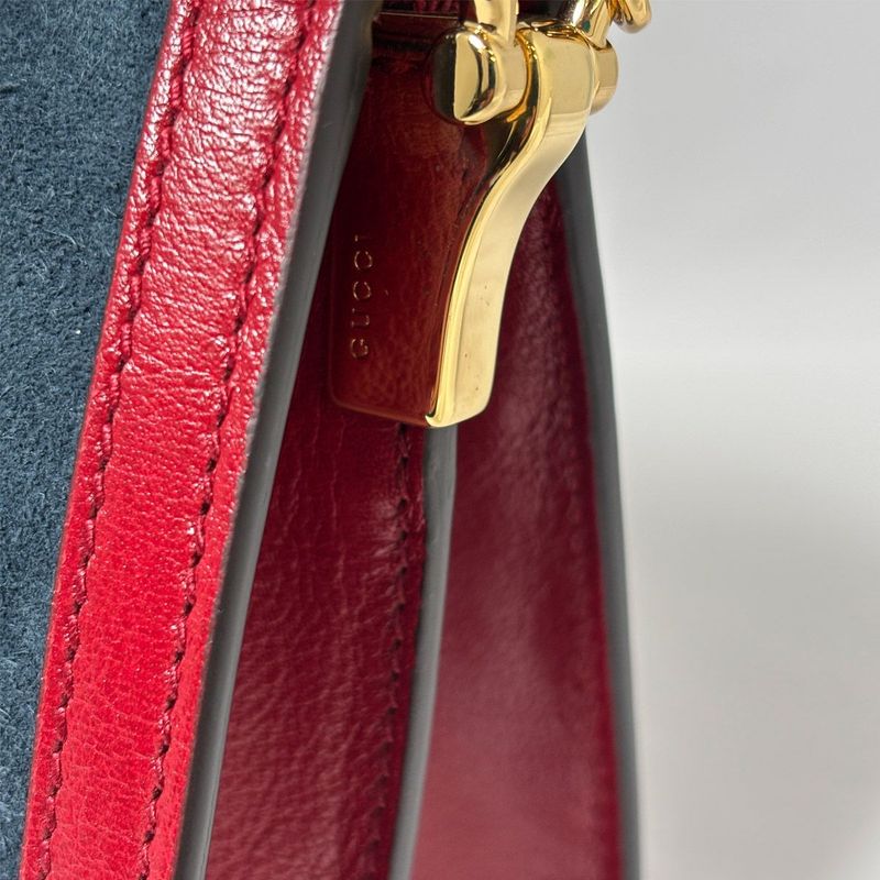 Gucci Ophidia Chain Navy Red Gold Leather Shoulder Bag Nubag Blue