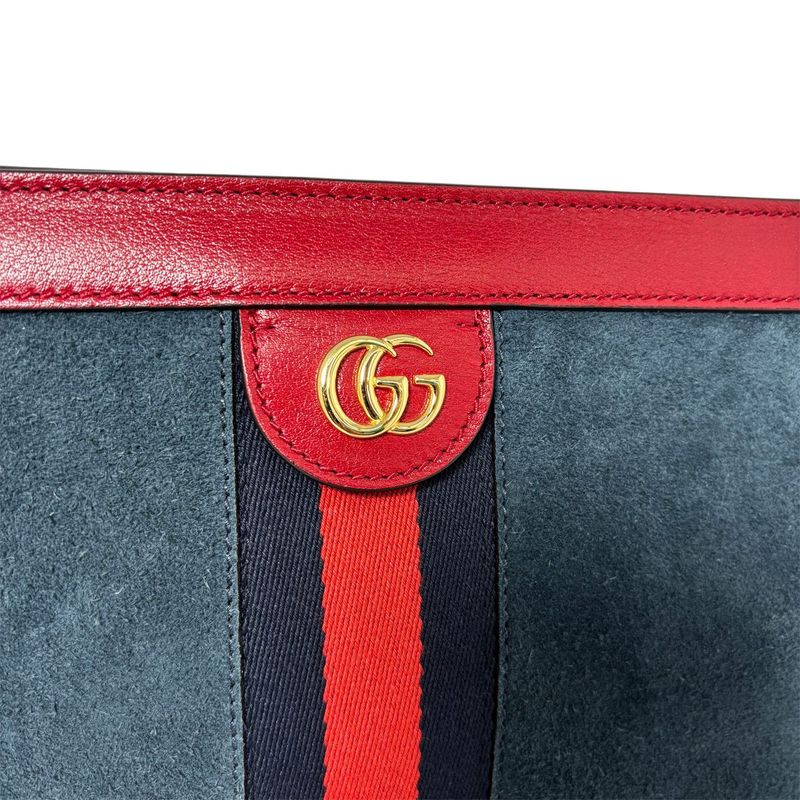 Gucci Ophidia Chain Navy Red Gold Leather Shoulder Bag Nubag Blue