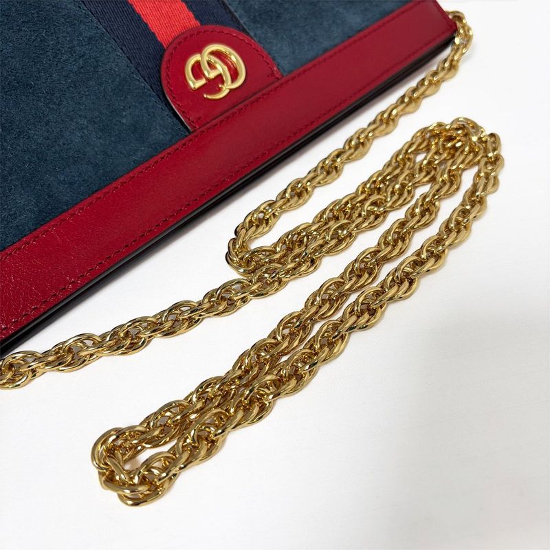 Gucci Ophidia Chain Navy Red Gold Leather Shoulder Bag Nubag Blue