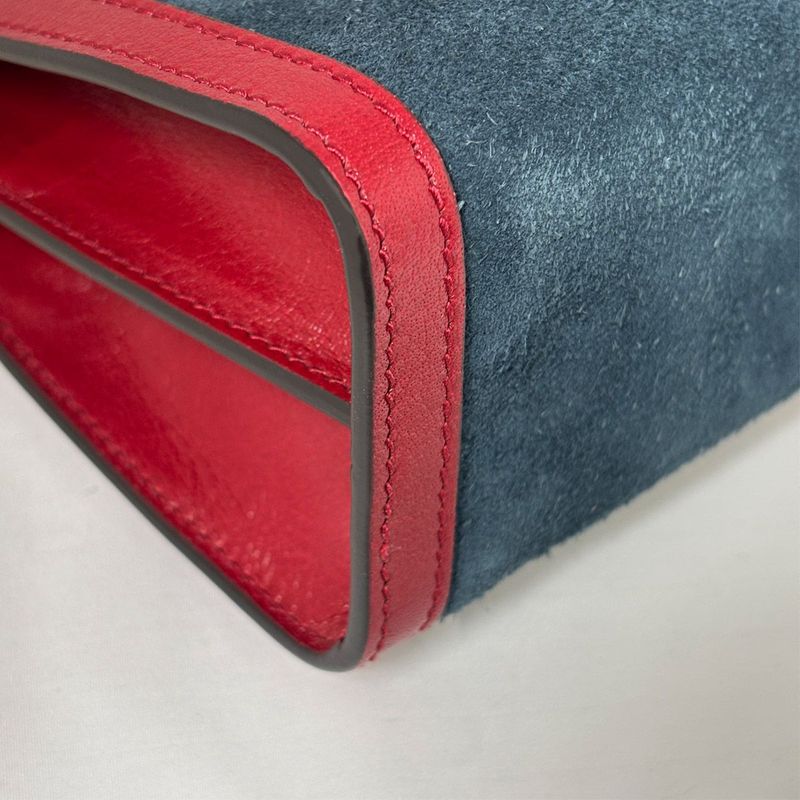 Gucci Ophidia Chain Navy Red Gold Leather Shoulder Bag Nubag Blue