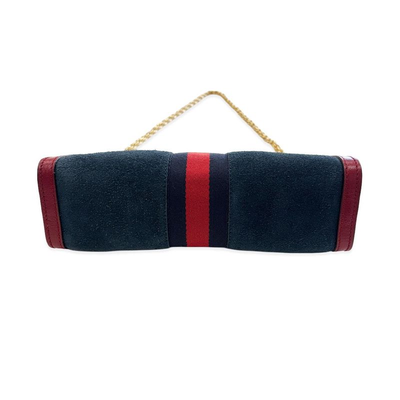 Gucci Ophidia Chain Navy Red Gold Leather Shoulder Bag Nubag Blue