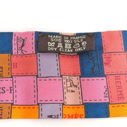 Hermes Twilly Bolduc Check Silk Orange Multicolor Scarf