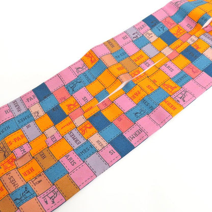 Hermes Twilly Bolduc Check Silk Orange Multicolor Scarf