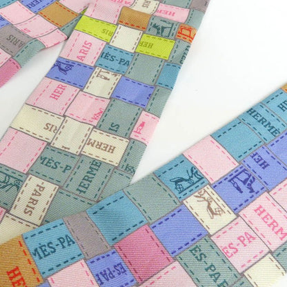 Hermes Twilly Bolduc Check Silk Gray Multicolor Pastel