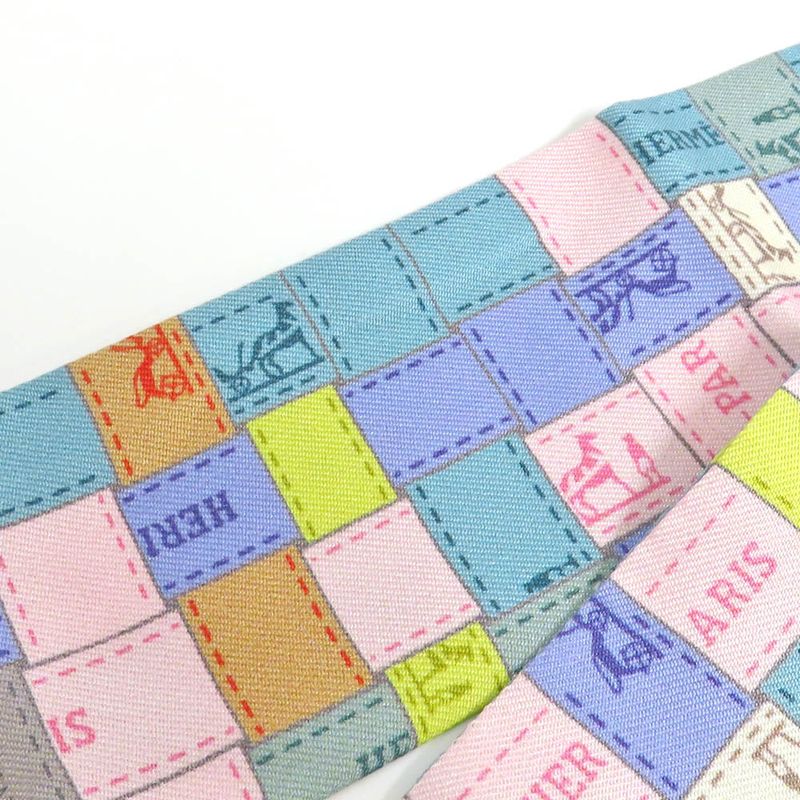 Hermes Twilly Bolduc Check Silk Gray Multicolor Pastel