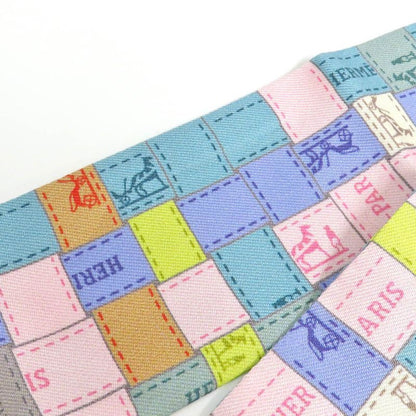 Hermes Twilly Bolduc Check Silk Gray Multicolor Pastel