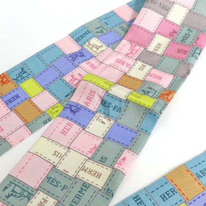 Hermes Twilly Bolduc Check Silk Gray Multicolor Pastel
