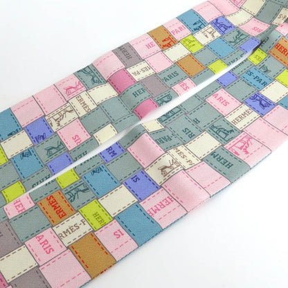 Hermes Twilly Bolduc Check Silk Gray Multicolor Pastel