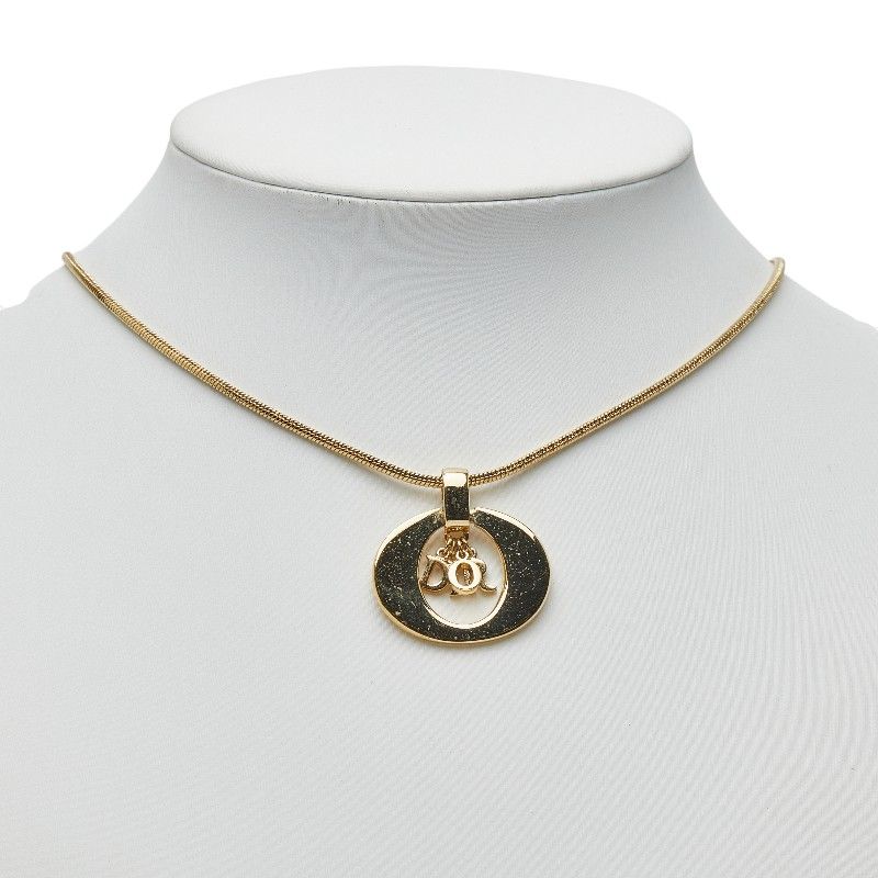 Dior Logo Circle Necklace Choker Set Gold Black Plated