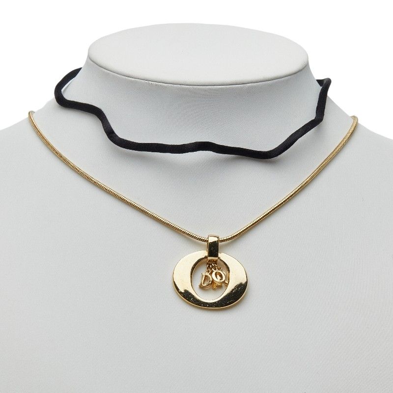 Dior Logo Circle Necklace Choker Set Gold Black Plated