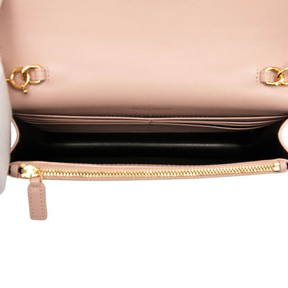 Saint Laurent YSL Logo Chain Wallet Shoulder Bag Pink Leather
