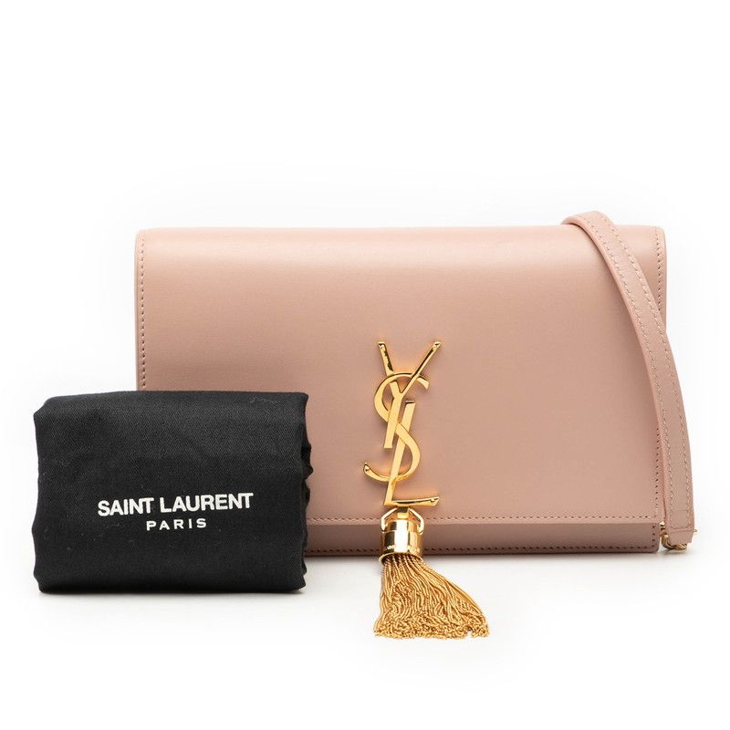 Saint Laurent YSL Logo Chain Wallet Shoulder Bag Pink Leather
