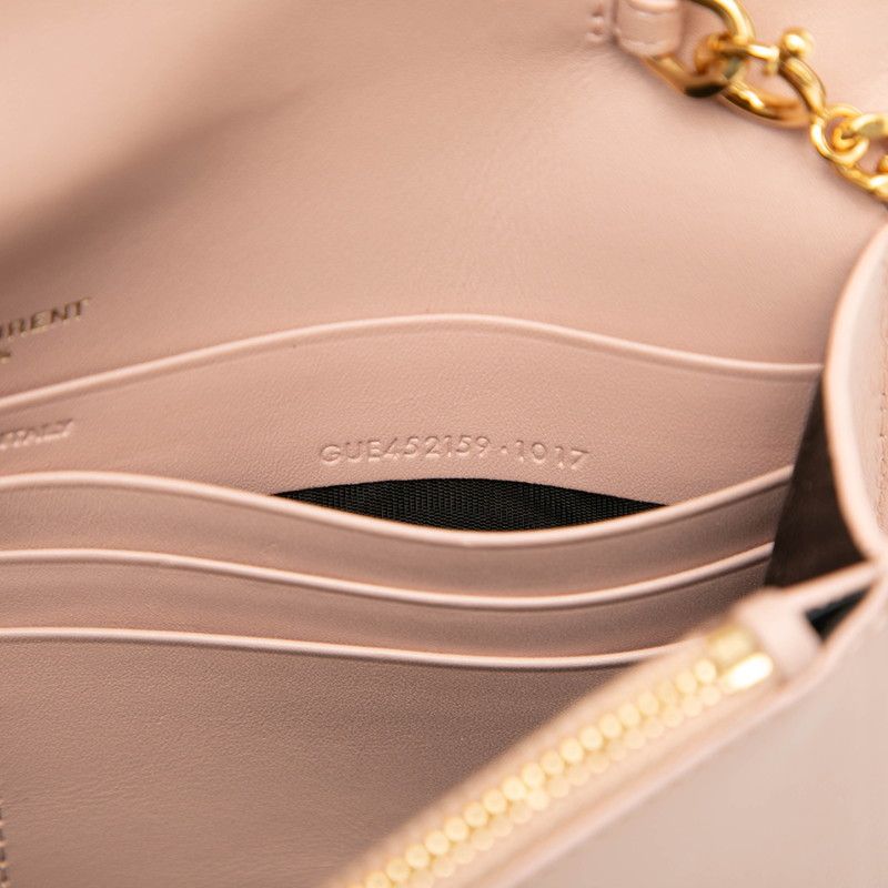 Saint Laurent YSL Logo Chain Wallet Shoulder Bag Pink Leather