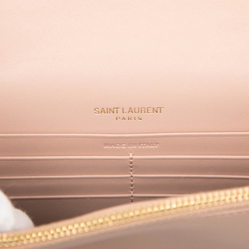 Saint Laurent YSL Logo Chain Wallet Shoulder Bag Pink Leather