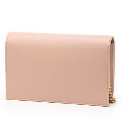 Saint Laurent YSL Logo Chain Wallet Shoulder Bag Pink Leather