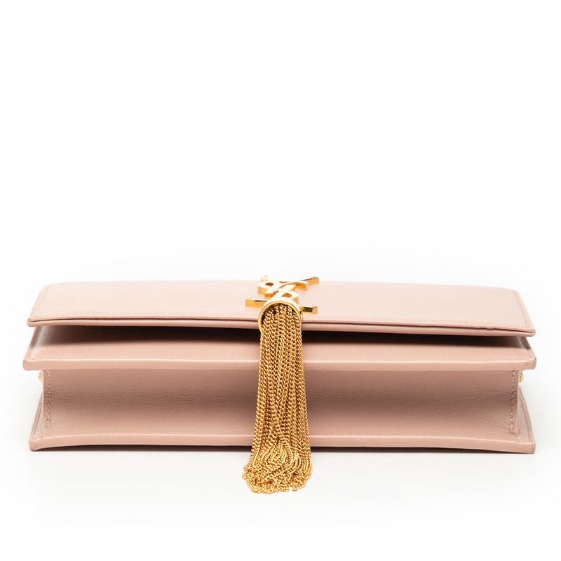 Saint Laurent YSL Logo Chain Wallet Shoulder Bag Pink Leather