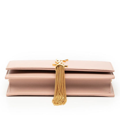 Saint Laurent YSL Logo Chain Wallet Shoulder Bag Pink Leather