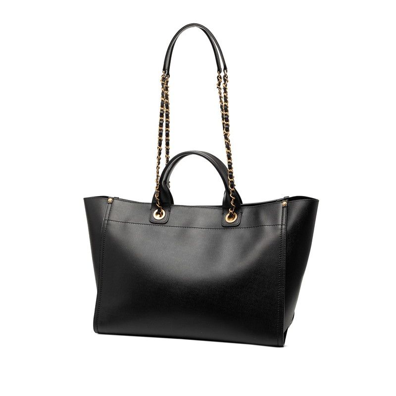 Chanel Deauville Logo Stud Tote Shoulder Bag 2-Way Black Caviar Leather