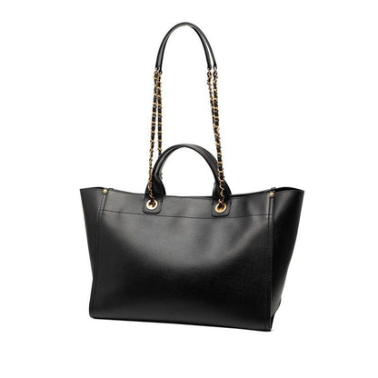 Chanel Deauville Logo Stud Tote Shoulder Bag 2-Way Black Caviar Leather