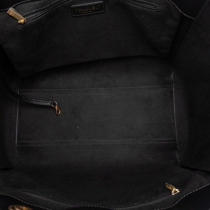 Chanel Deauville Logo Stud Tote Shoulder Bag 2-Way Black Caviar Leather