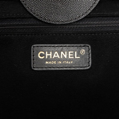 Chanel Deauville Logo Stud Tote Shoulder Bag 2-Way Black Caviar Leather
