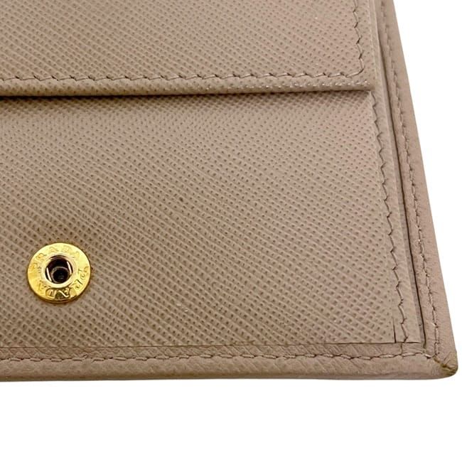 Prada Bifold Wallet Beige Folding Saffiano Leather