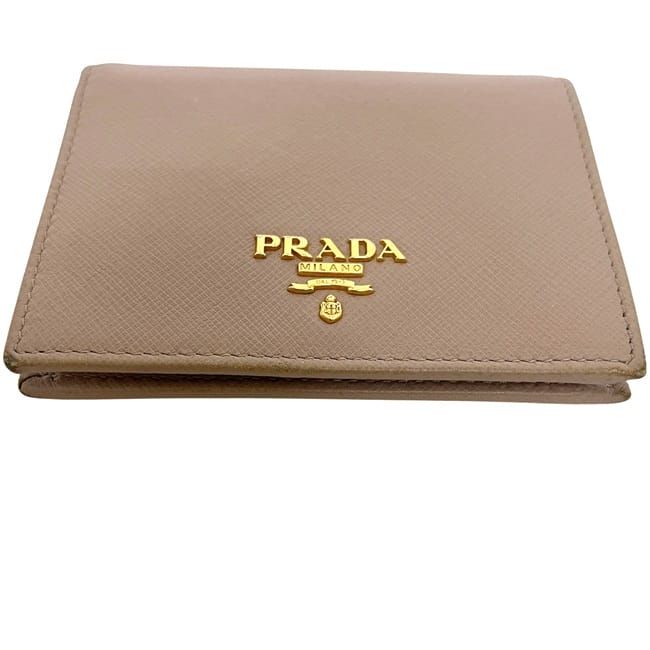 Prada Bifold Wallet Beige Folding Saffiano Leather