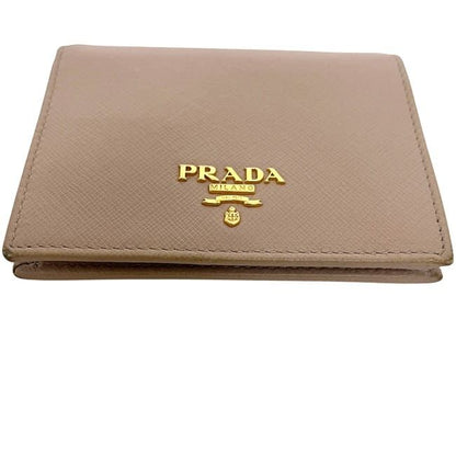 Prada Bifold Wallet Beige Folding Saffiano Leather