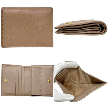 Prada Bifold Wallet Beige Folding Saffiano Leather