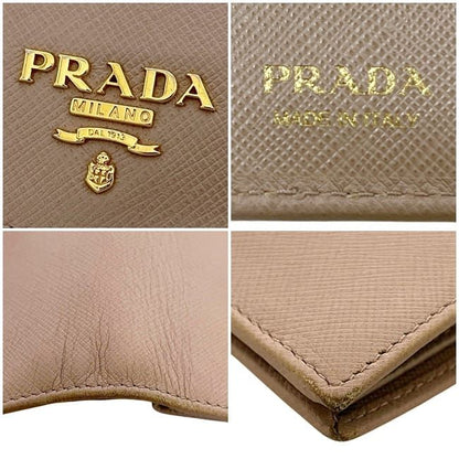 Prada Bifold Wallet Beige Folding Saffiano Leather