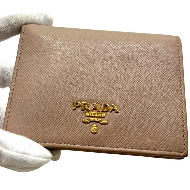 Prada Bifold Wallet Beige Folding Saffiano Leather
