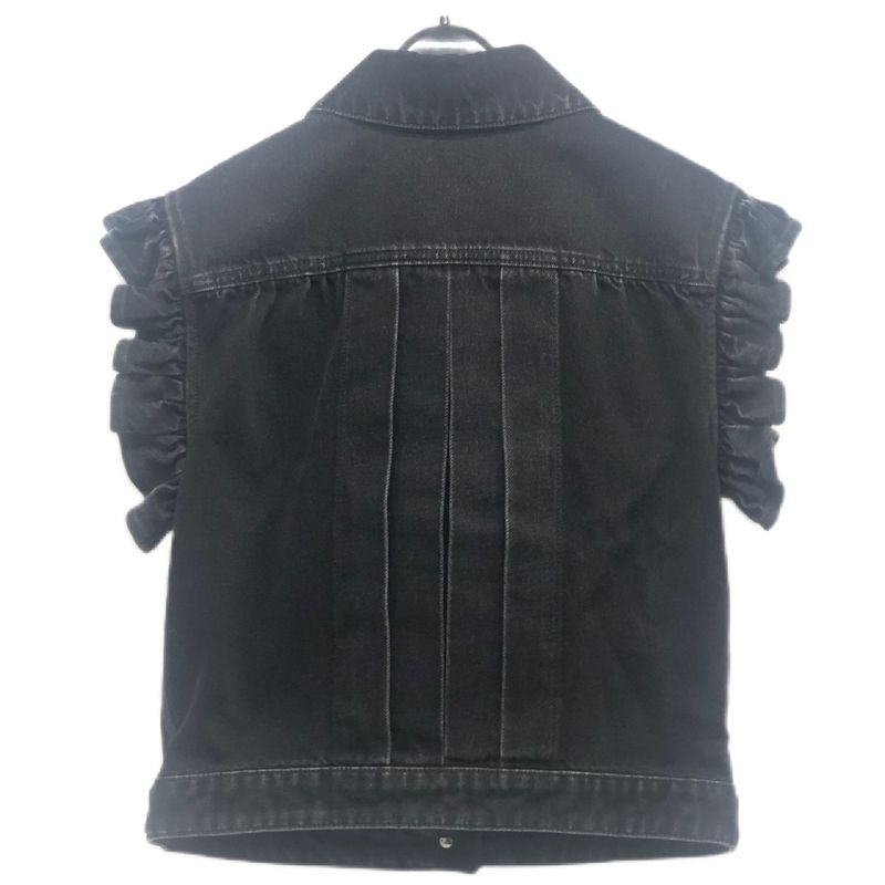 Chanel Jacket Bijuu Gripoix Button Washed Denim Ruffle Black
