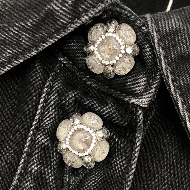 Chanel Jacket Bijuu Gripoix Button Washed Denim Ruffle Black