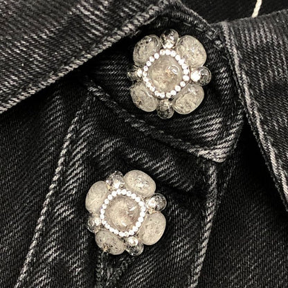 Chanel Jacket Bijuu Gripoix Button Washed Denim Ruffle Black
