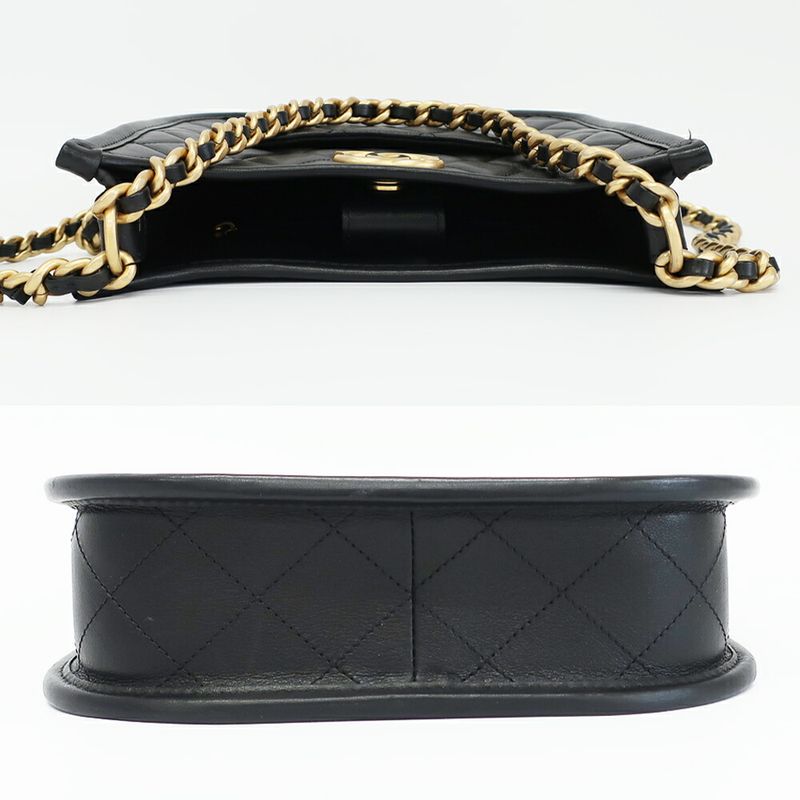 Chanel Hobo Shoulder Bag Black Gold Quilted Lambskin Coco