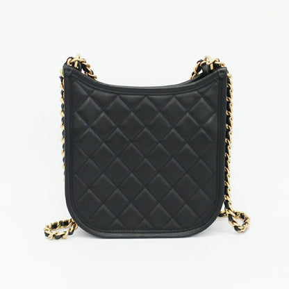 Chanel Hobo Shoulder Bag Black Gold Quilted Lambskin Coco