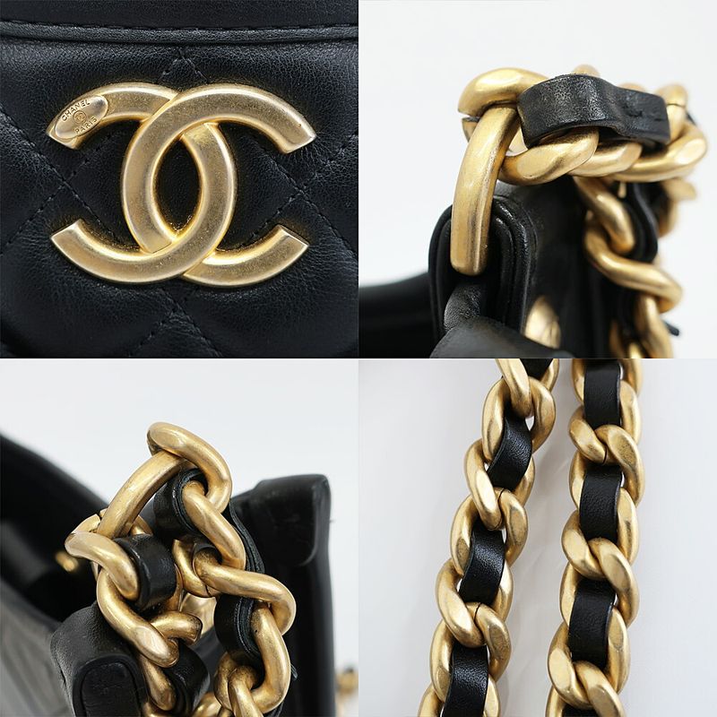 Chanel Hobo Shoulder Bag Black Gold Quilted Lambskin Coco