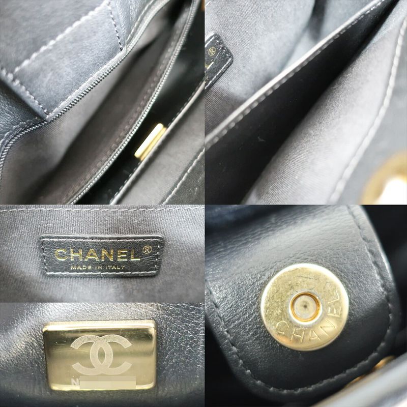Chanel Hobo Shoulder Bag Black Gold Quilted Lambskin Coco